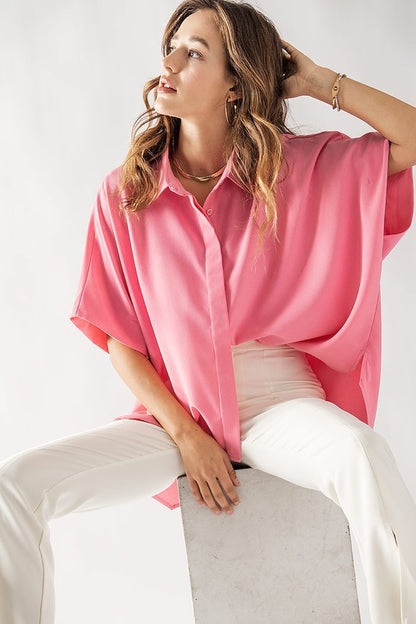 Eleanor Button Down Top in Pink