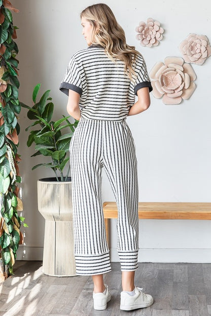 Belissa Cream & Black Stripe Jacquard Matching Set