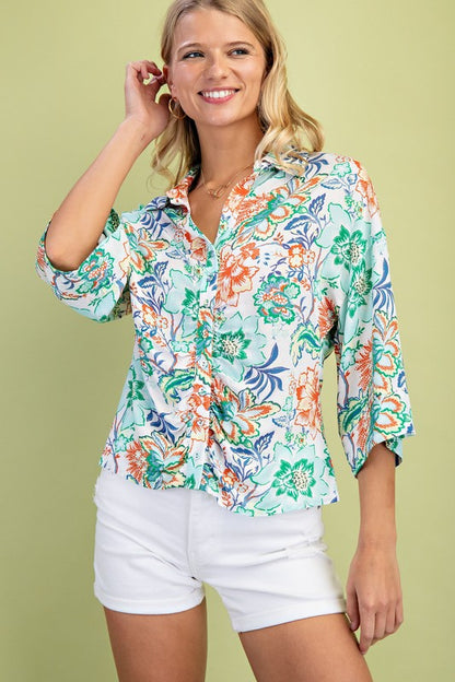 Sydney Floral Print Ruched Detail Blouse