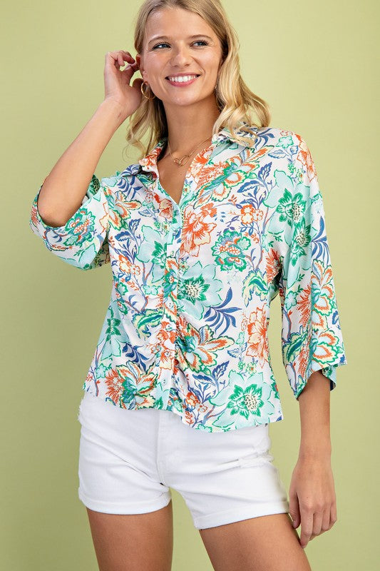Sydney Floral Print Ruched Detail Blouse