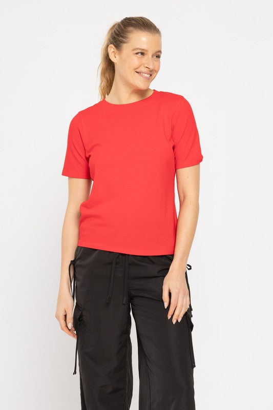 Kris Short Sleeve Pima Cotton Blend Active Top in Cherry