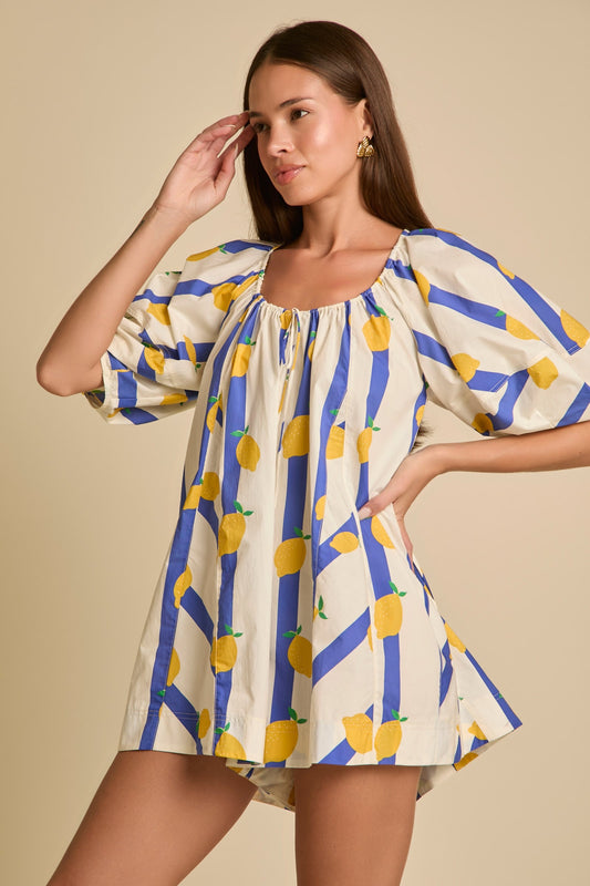 Summertime Fun Lemonade Romper Blue