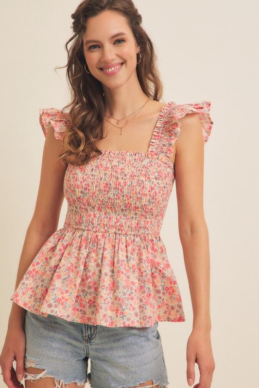 Sun-kissed Coral Smocked Top