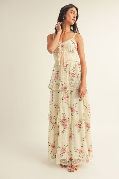 Rosalee Tiered Embroidered LACE Midi Dress