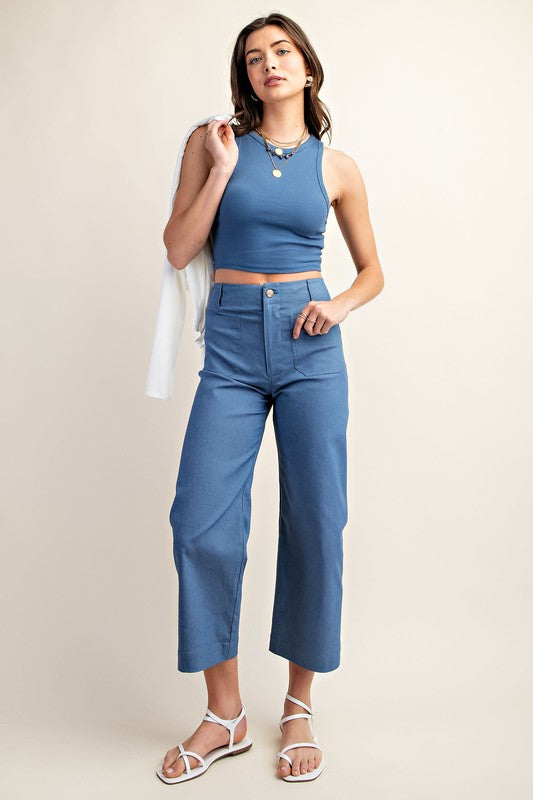Aja Stretchy Ankle Cropped  Pants in Denim