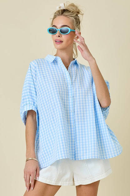 Belle Button Down Textured Gingham Oversized Shirt