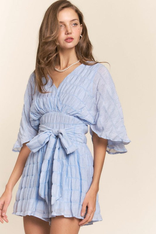Lexa Bubble Crepe V Neck Romper Short
