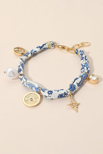 Pearl Stone Medallion Fabric Bracelet