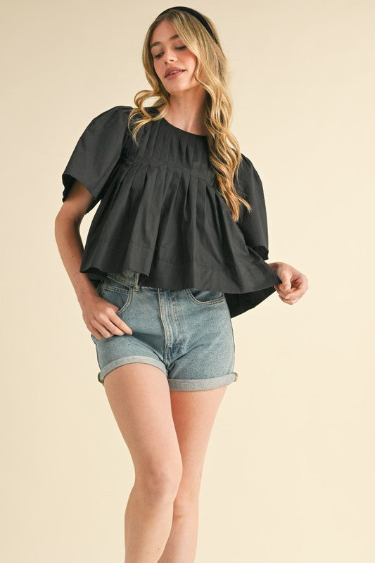 Pleated short sleeve top