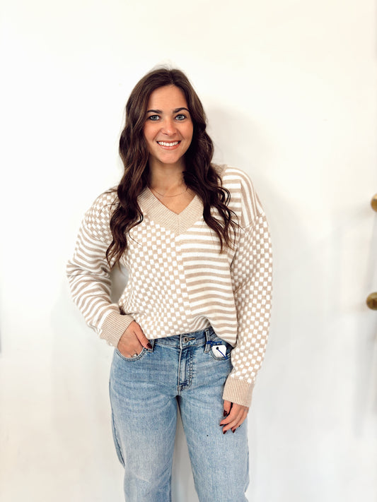 Frenchy Checker Pattern Sweater