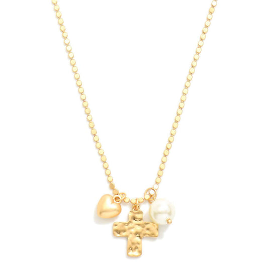 Hammered Cross Charm Necklace