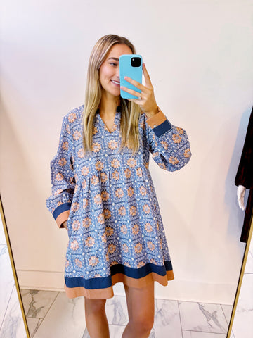 Ruffled Neck Floral Dress