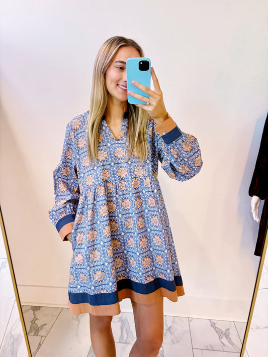 Ruffled Neck Floral Dress