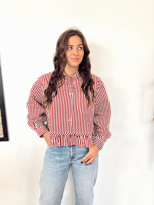 Striped Raglan Puff Sleeves Shirts