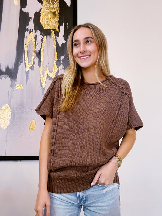 Relaxed Fit Ribbed Short Sleeves Sweater