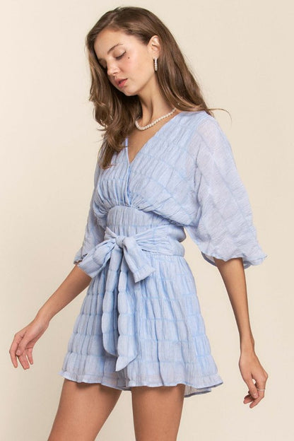 Lexa Bubble Crepe V Neck Romper Short
