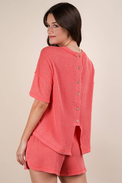 Nadia Oversized Two Tone Double Knit Top & Shorts Coral