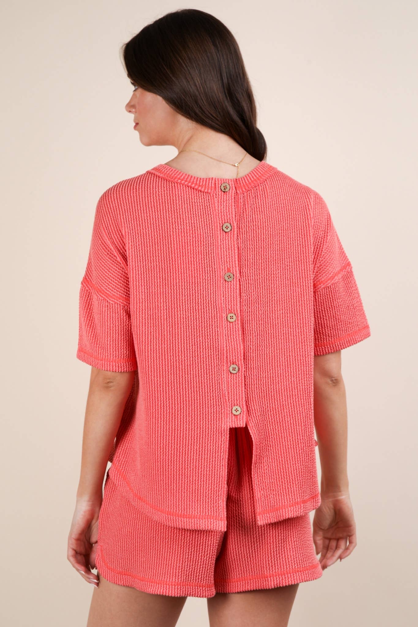 Nadia Oversized Two Tone Double Knit Top & Shorts Coral