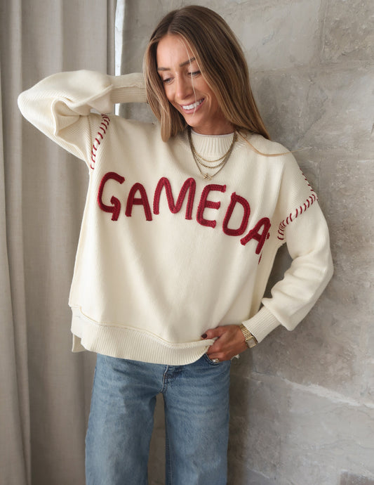 Ivory & Crimson Game-day Sweater