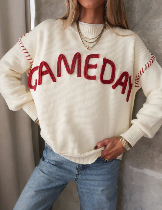 Ivory & Crimson Game-day Sweater