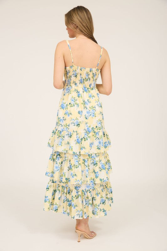 Bethany Maxi Dress in Yellow/Blue Floral