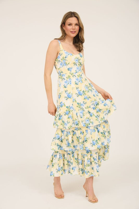 Bethany Maxi Dress in Yellow/Blue Floral