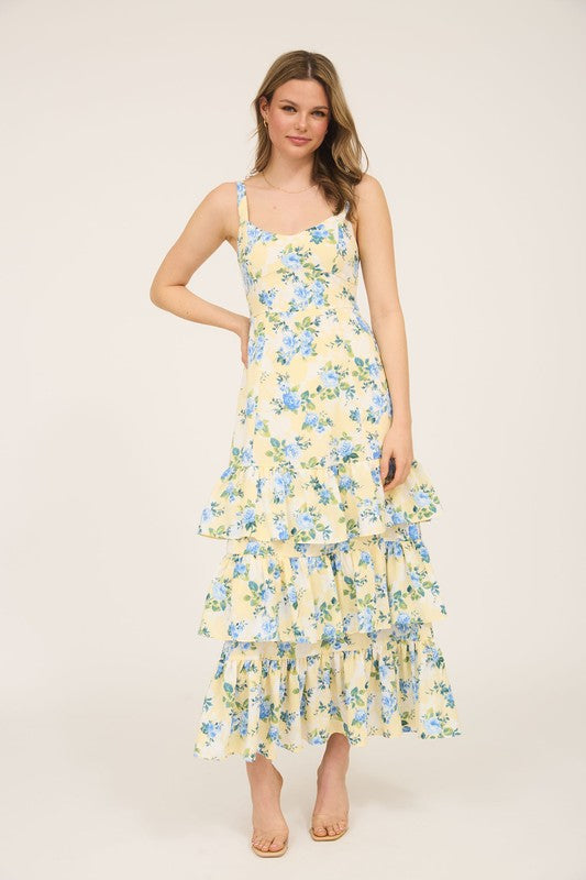 Bethany Maxi Dress in Yellow/Blue Floral