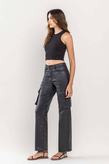 Vervet HIGH RISE 90'S COATED ANKLE CROP CARGO DAD JEANS