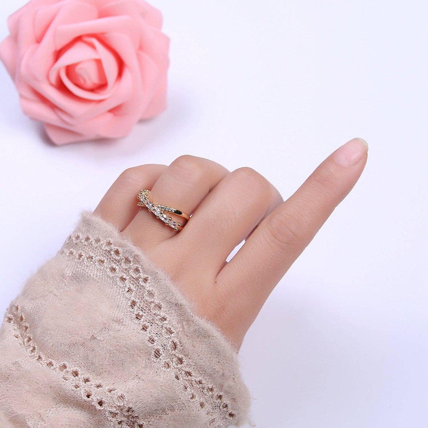 16K Gold Filled Stacking Double Band Adjustable Ring