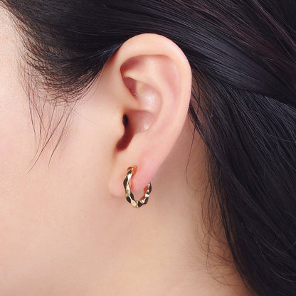 Flat Twist Geometric Gold Huggie Hoops Earrings