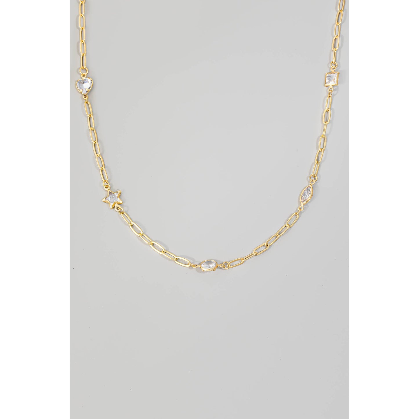 Mixed Rhinestone Station Charms Chain Necklace