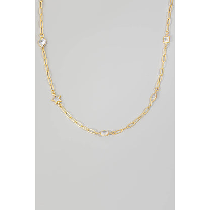 Mixed Rhinestone Station Charms Chain Necklace