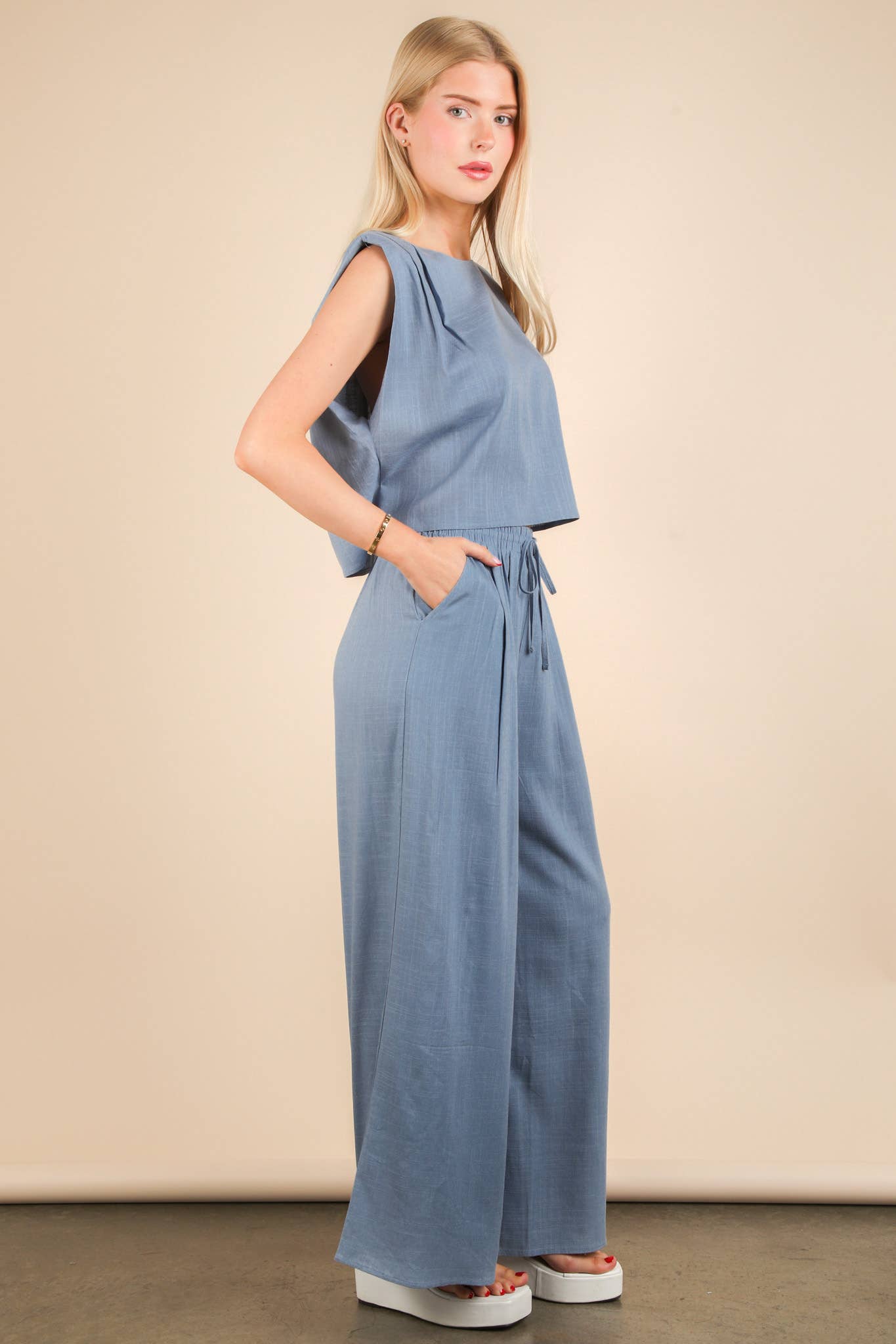 Dani Solid Woven Top & Pants Set