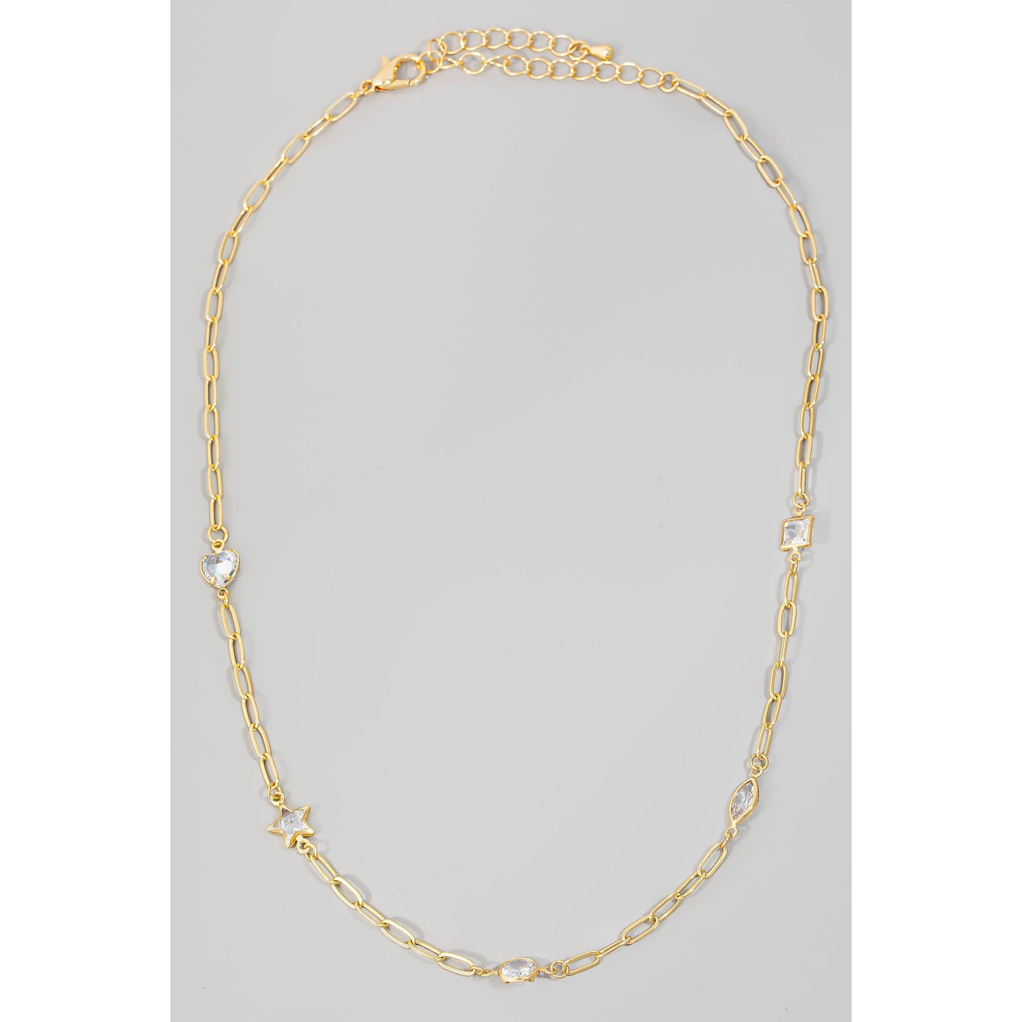 Mixed Rhinestone Station Charms Chain Necklace