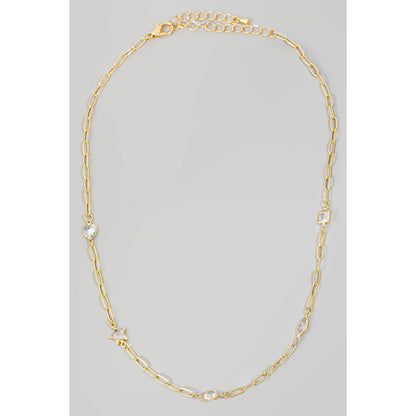 Mixed Rhinestone Station Charms Chain Necklace