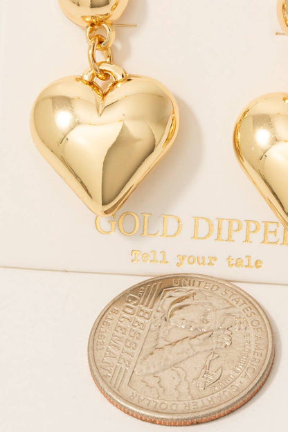 Gold Dipped Rounded Heart Dangle Earrings