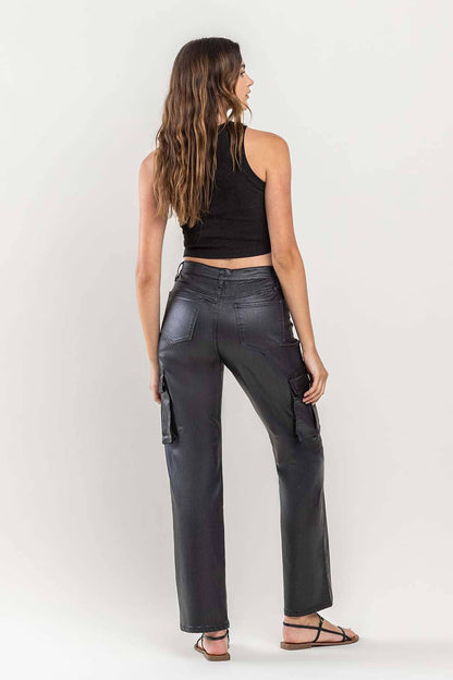 Vervet HIGH RISE 90'S COATED ANKLE CROP CARGO DAD JEANS