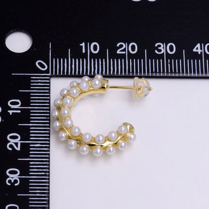 Gold Filled White Pearl Hoop Earrings