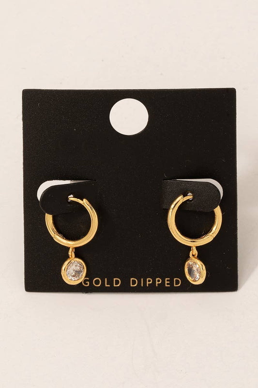 Gold Dipped Mini Rhinestone Drop Huggie Earrings