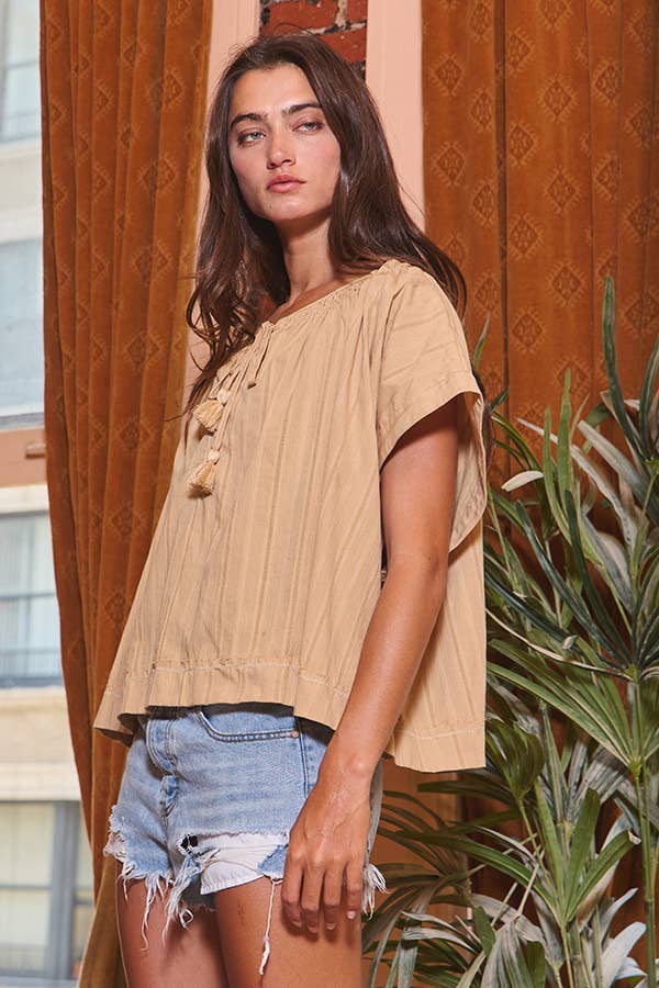 Bucketlist Adjustable Tie Front Solid Stripe Textured Top