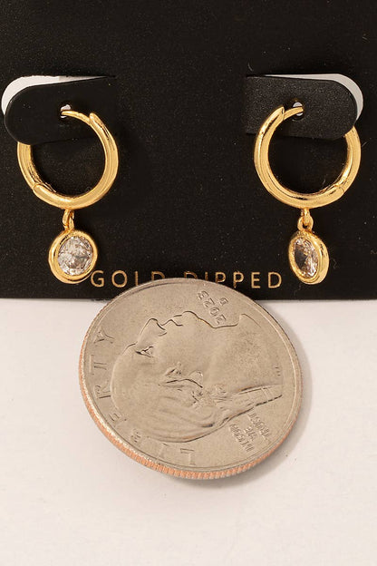 Gold Dipped Mini Rhinestone Drop Huggie Earrings