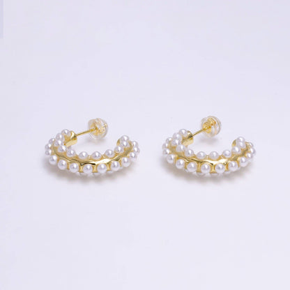 Gold Filled White Pearl Hoop Earrings
