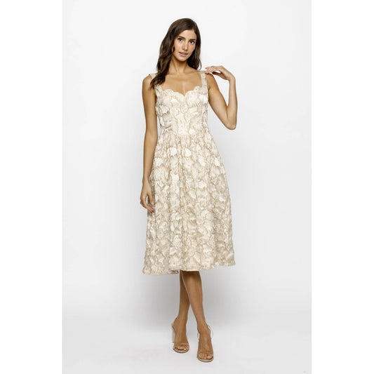 JAQUARD GLITTER HIBISCUS FLORAL MIDI DRESS