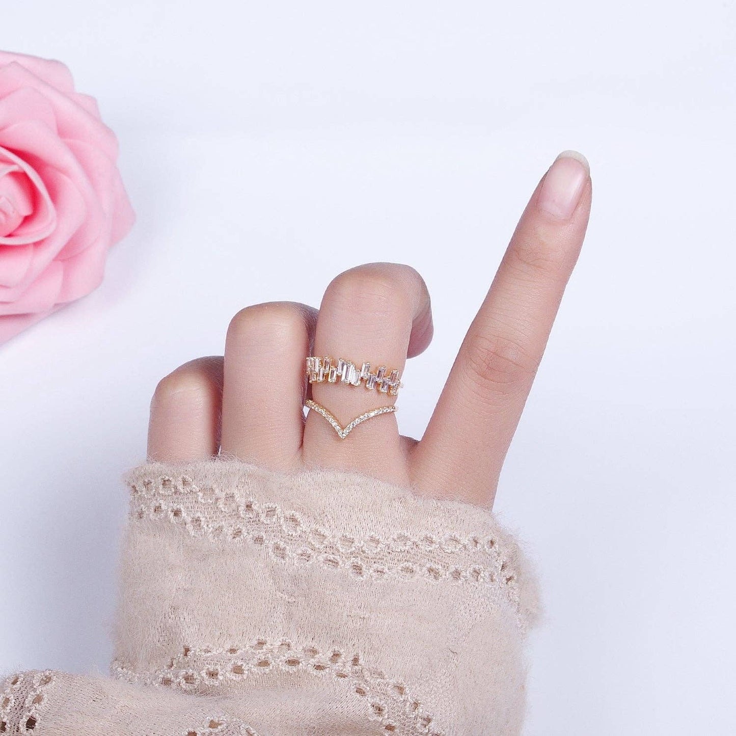 Gold Plated Curve Baguette Ring
