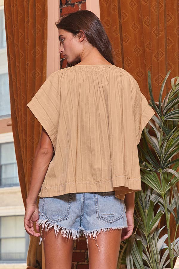 Bucketlist Adjustable Tie Front Solid Stripe Textured Top