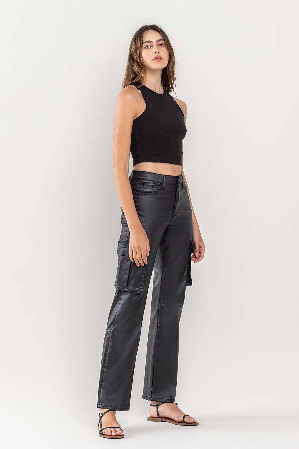 Vervet HIGH RISE 90'S COATED ANKLE CROP CARGO DAD JEANS