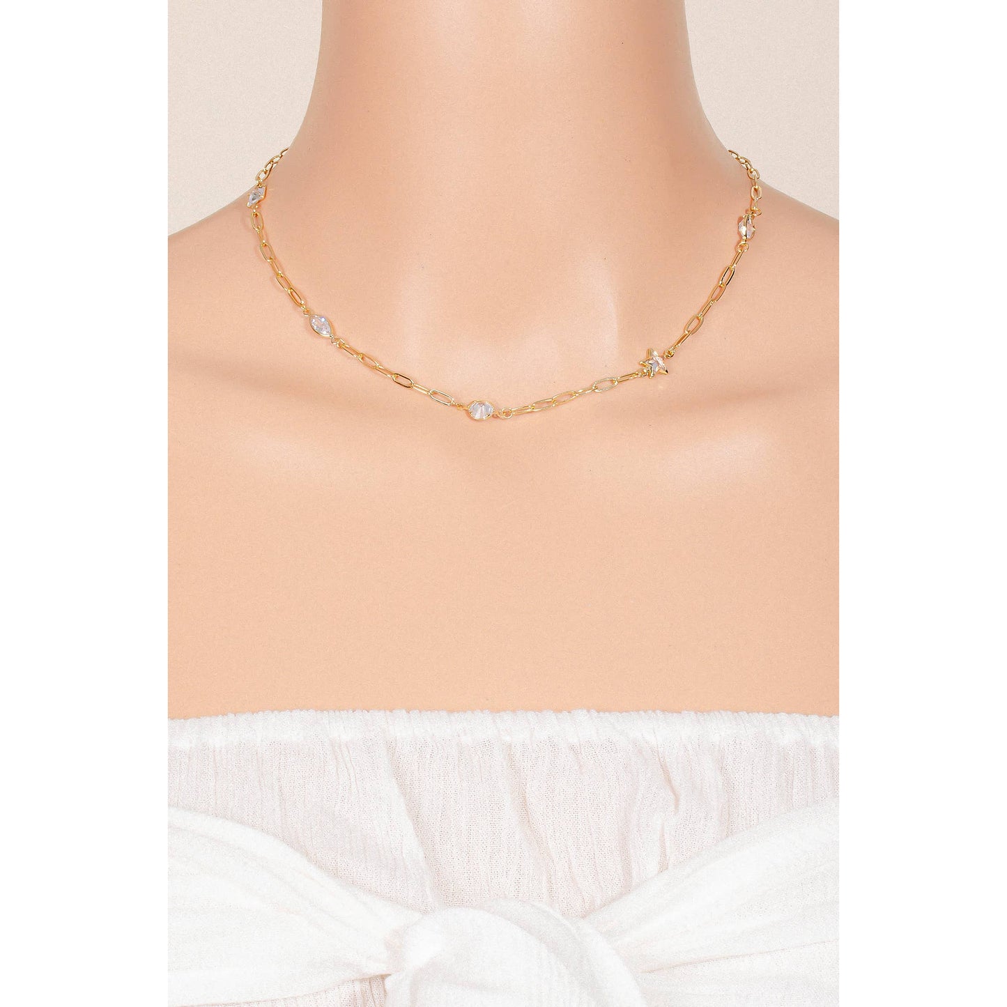 Mixed Rhinestone Station Charms Chain Necklace