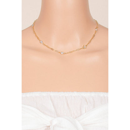 Mixed Rhinestone Station Charms Chain Necklace
