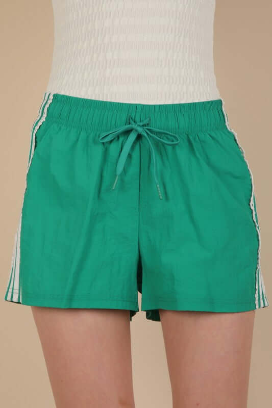 Side Stripe & Lace Trim Detail Activewear Shorts (Green)