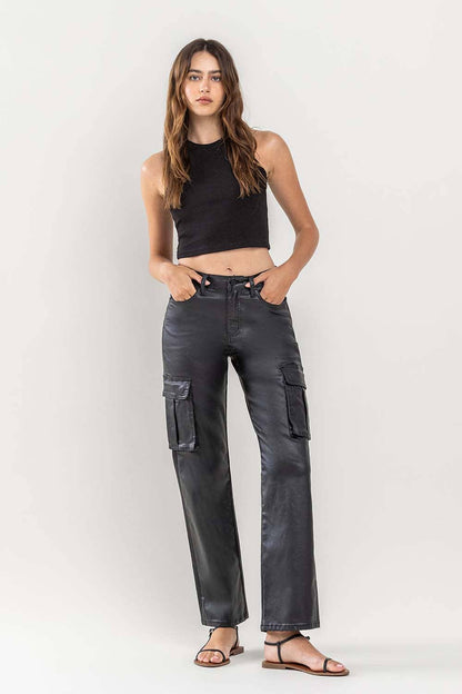 Vervet HIGH RISE 90'S COATED ANKLE CROP CARGO DAD JEANS